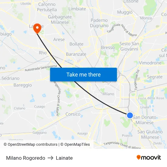 Milan Rogoredo to Lainate map