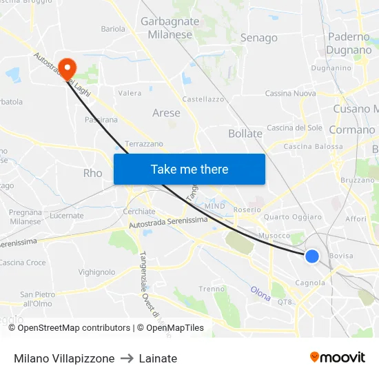 Milan Villapizzone to Lainate map