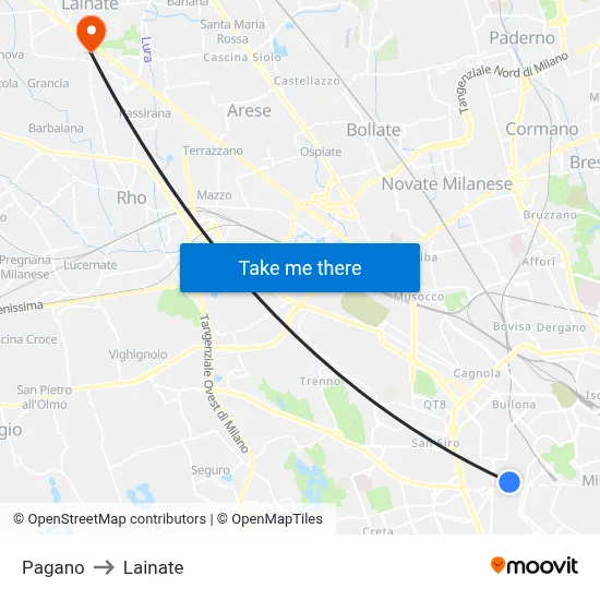 Pagano to Lainate map