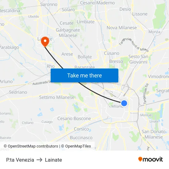 P.ta Venezia to Lainate map