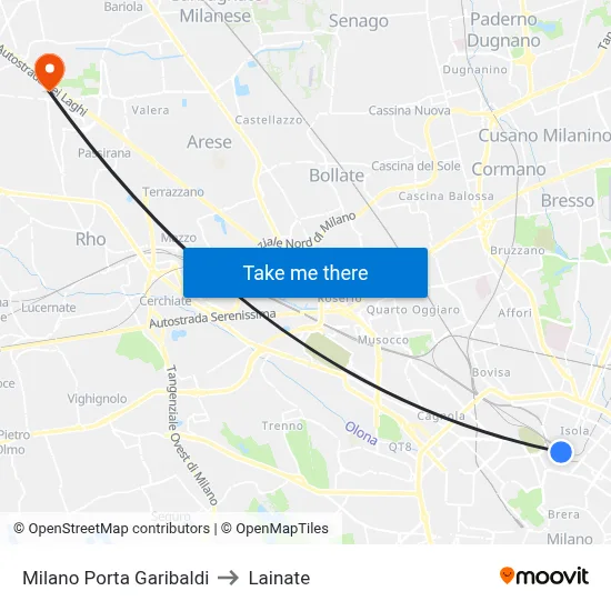 Milano Porta Garibaldi to Lainate map