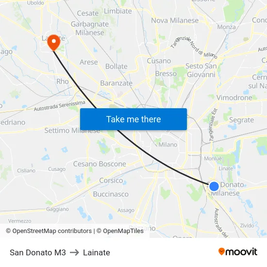 San Donato M3 to Lainate map