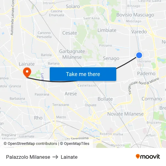 Palazzolo Milanese to Lainate map