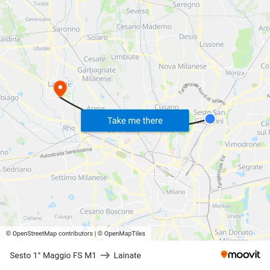 Sesto 1° Maggio FS M1 to Lainate map