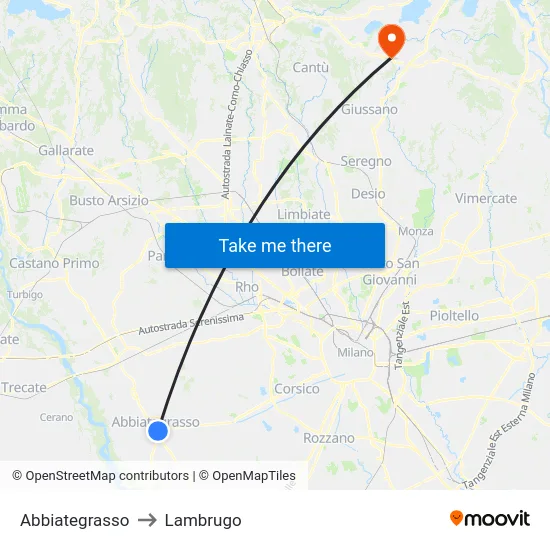 Abbiategrasso to Lambrugo map