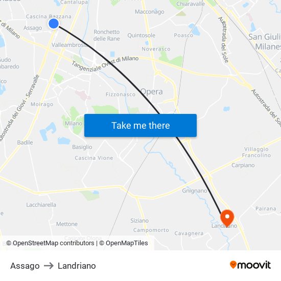 Assago to Landriano map