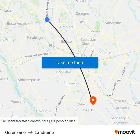 Gerenzano to Landriano map