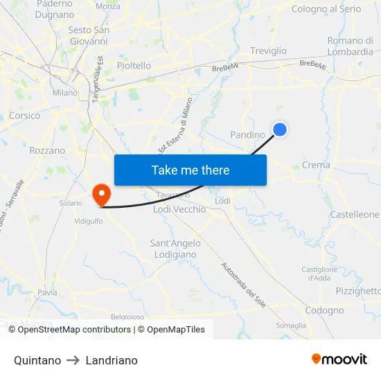 Quintano to Landriano map