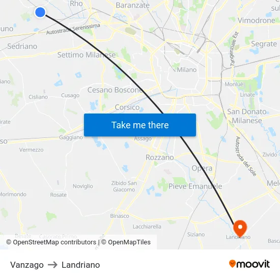 Vanzago to Landriano map