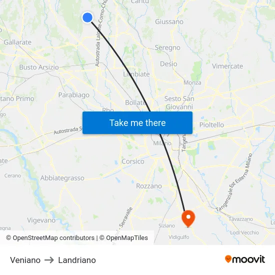 Veniano to Landriano map
