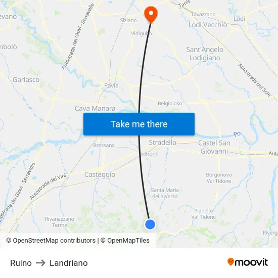 Ruino to Landriano map