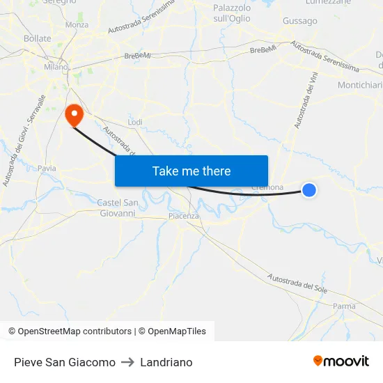 Pieve San Giacomo to Landriano map