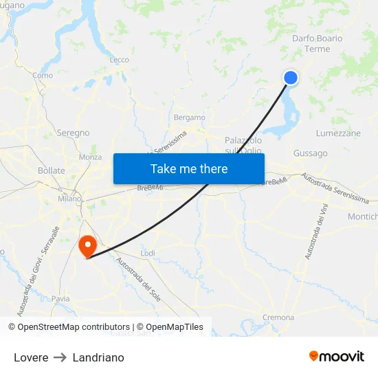 Lovere to Landriano map