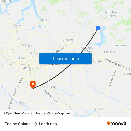 Endine Gaiano to Landriano map