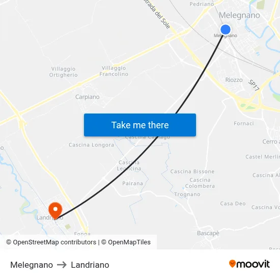 Melegnano to Landriano map