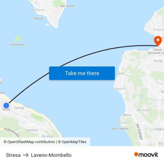 Stresa to Laveno-Mombello map