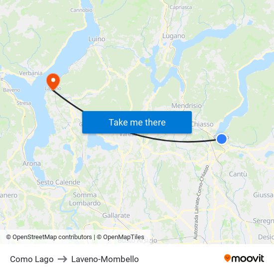 Como Lago to Laveno-Mombello map