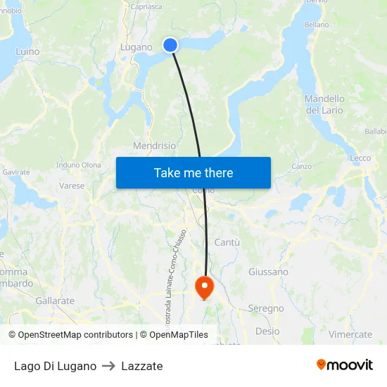 Lake of Lugano to Lazzate map