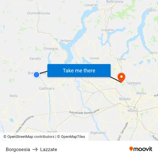 Borgosesia to Lazzate map