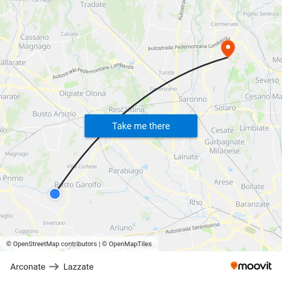 Arconate to Lazzate map
