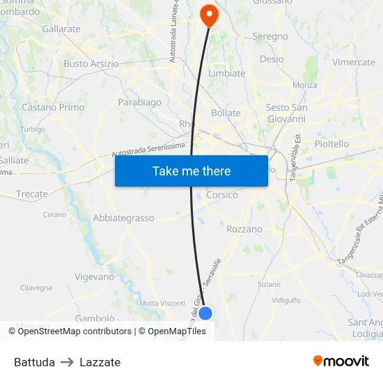 Battuda to Lazzate map