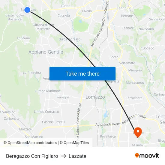 Beregazzo con Figliaro to Lazzate map