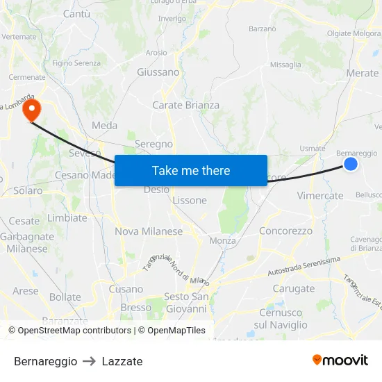 Bernareggio to Lazzate map