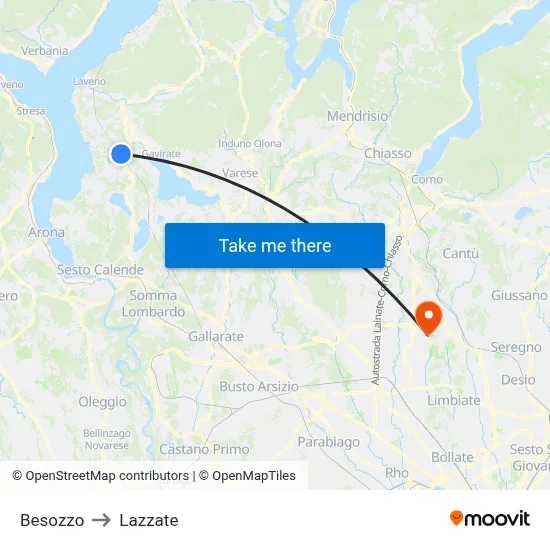 Besozzo to Lazzate map