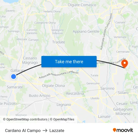 Cardano al Campo to Lazzate map