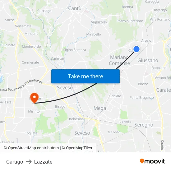 Carugo to Lazzate map