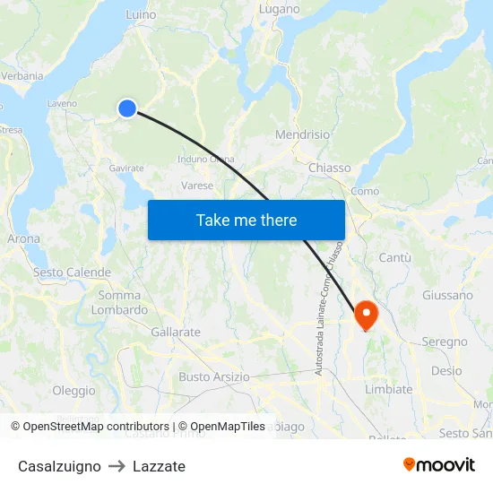 Casalzuigno to Lazzate map
