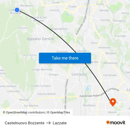 Castelnuovo Bozzente to Lazzate map