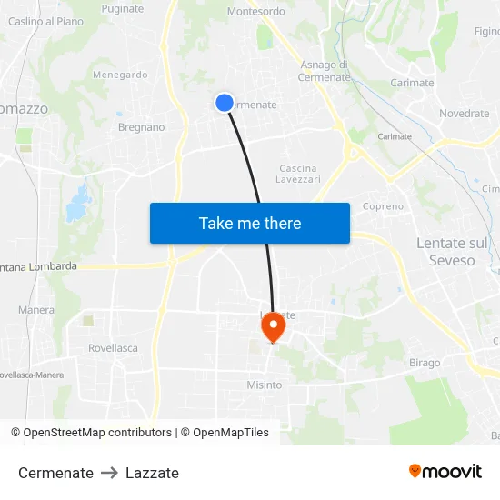 Cermenate to Lazzate map
