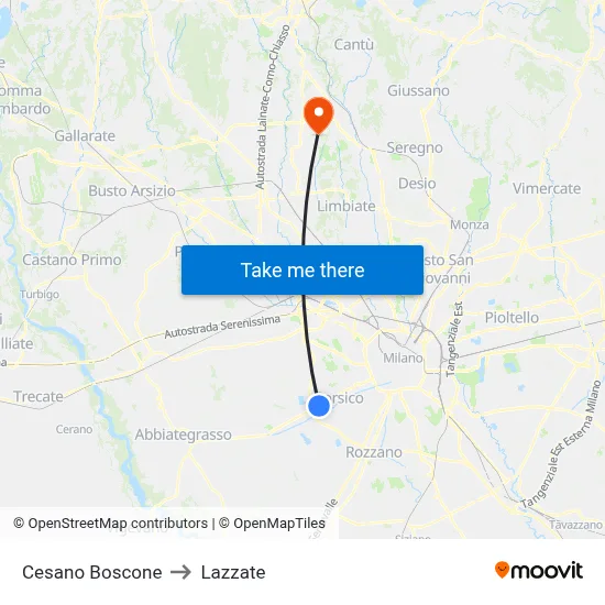 Cesano Boscone to Lazzate map