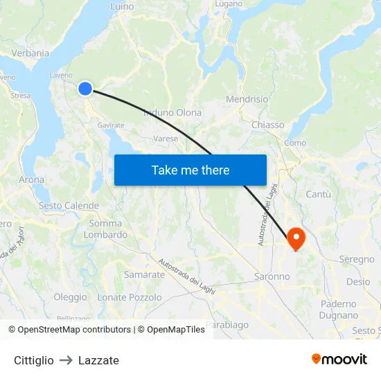 Cittiglio to Lazzate map