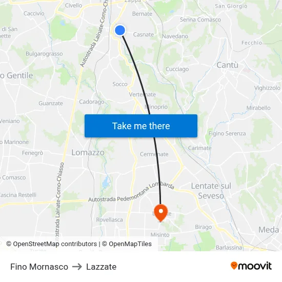 Fino Mornasco to Lazzate map