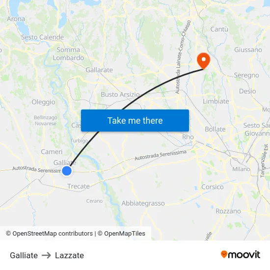 Galliate to Lazzate map