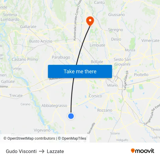 Gudo Visconti to Lazzate map