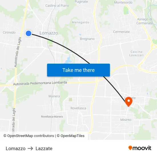 Lomazzo to Lazzate map