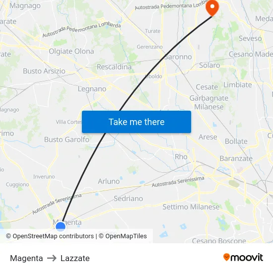 Magenta to Lazzate map