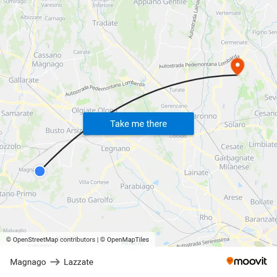 Magnago to Lazzate map