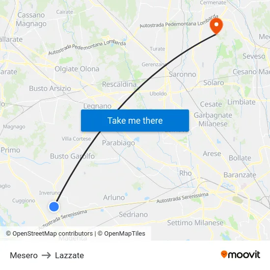 Mesero to Lazzate map
