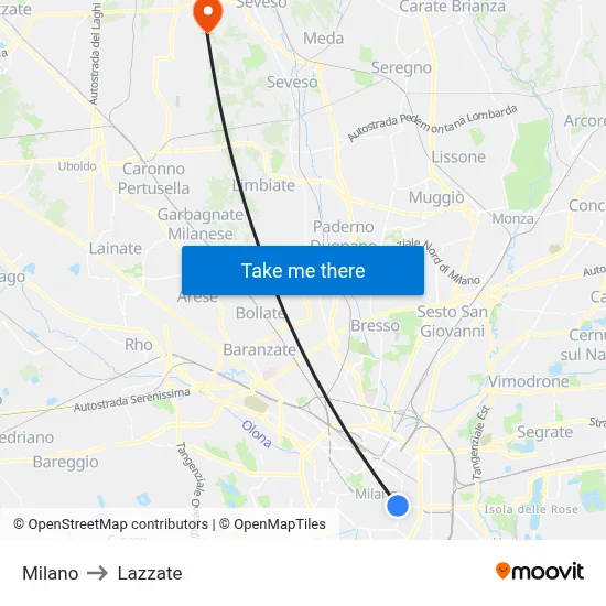 Milan to Lazzate map