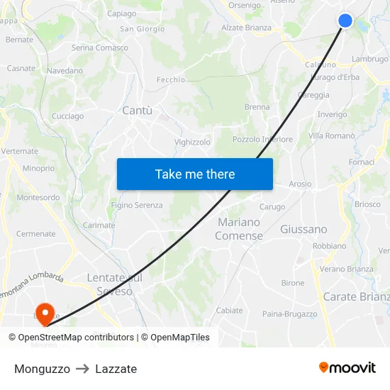 Monguzzo to Lazzate map