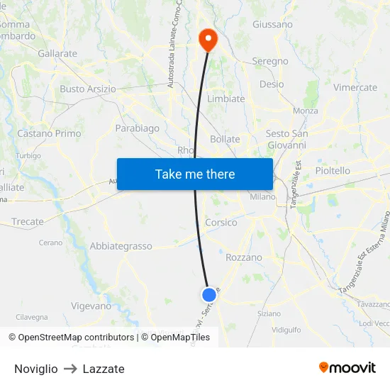 Noviglio to Lazzate map