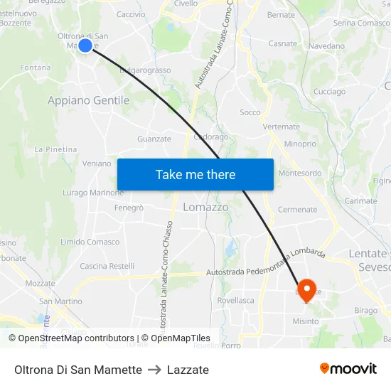 Oltrona Di San Mamette to Lazzate map