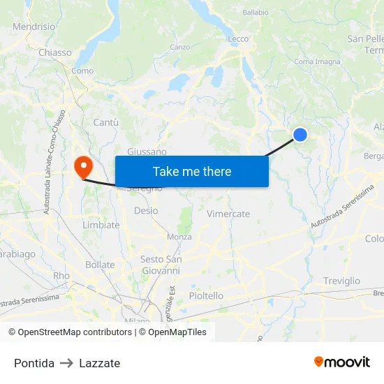 Pontida to Lazzate map