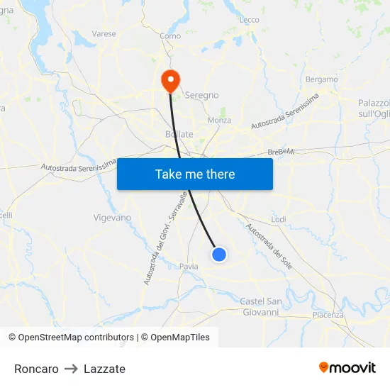 Roncaro to Lazzate map