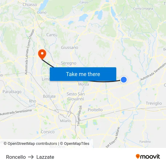 Roncello to Lazzate map