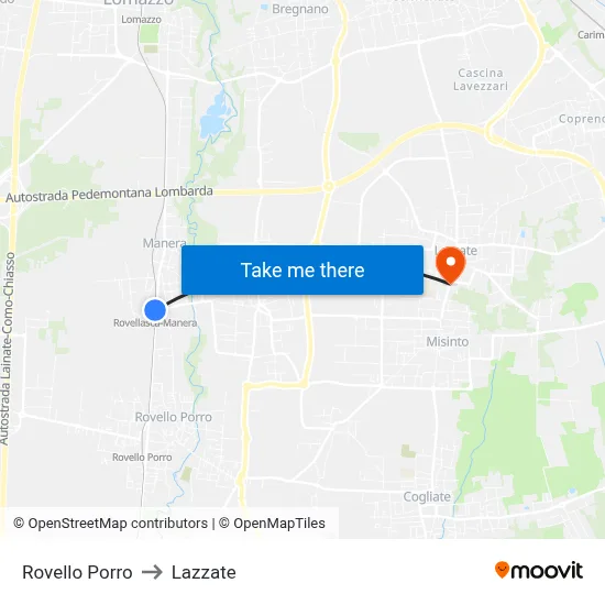 Rovello Porro to Lazzate map